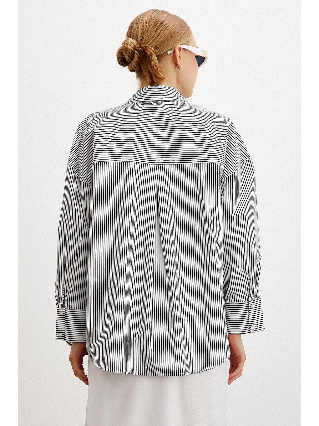 Siyah Pamuklu Çizgili Gömlek-5