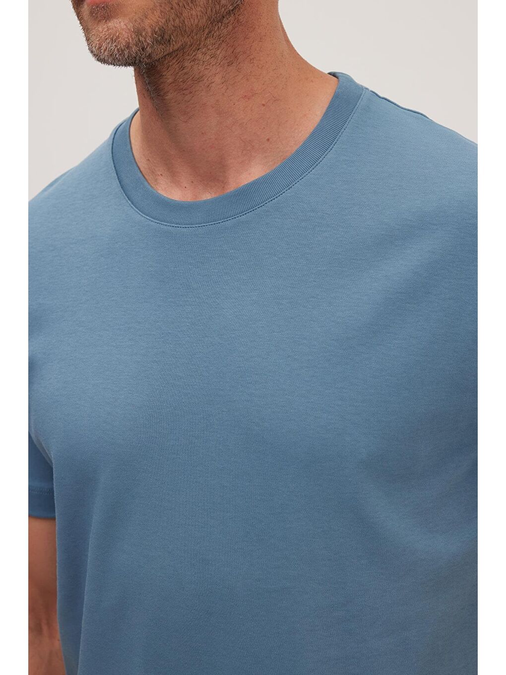 Unisex Relax Fit Rahat Kesim %100 Pamuk Yumuşak Dokulu Hafif Kalın Mavi Bisiklet Yaka Tişört-2