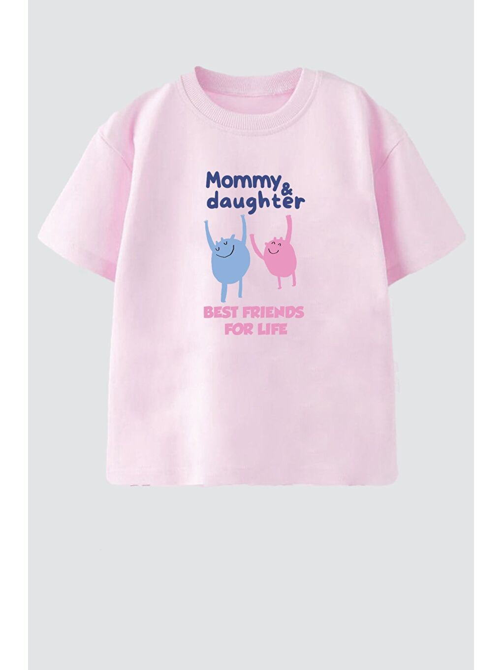 Pembe Kız Çocuk Pamuklu Baskılı Anne Kız Yazılı T-Shirt