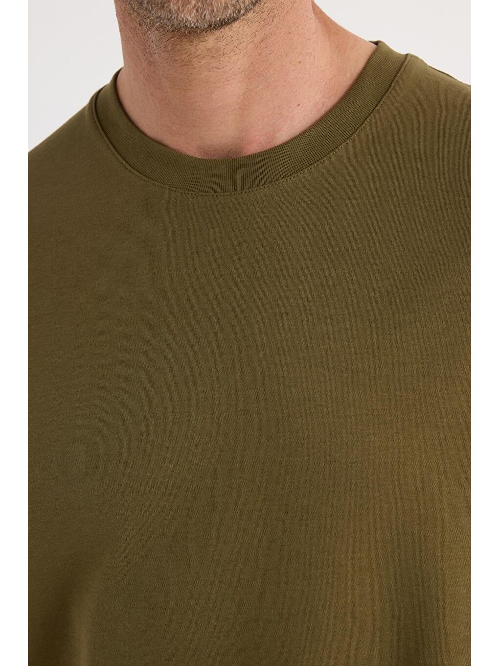 Unisex Relax Fit Rahat Kesim %100 Pamuk Yumuşak Dokulu Hafif Kalın Haki Bisiklet Yaka Tişört-2