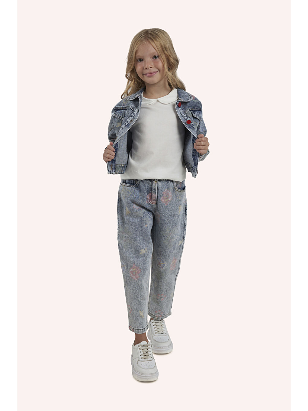 Mavi Kız Çocuk Desenli Pantolon