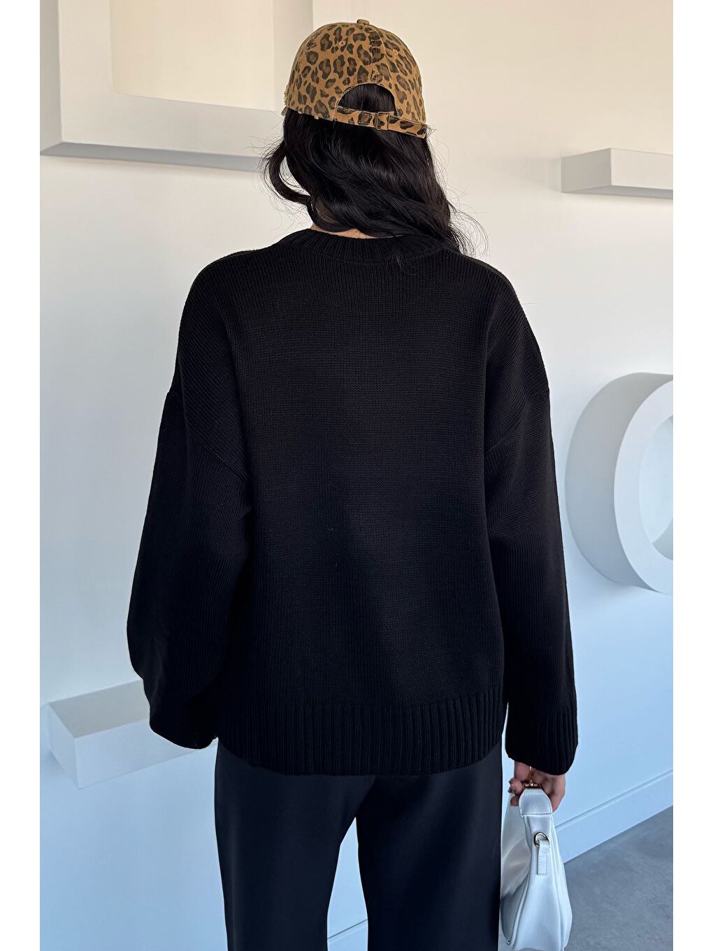 Siyah Kadın Bisklet Yaka Triko Kazak-3