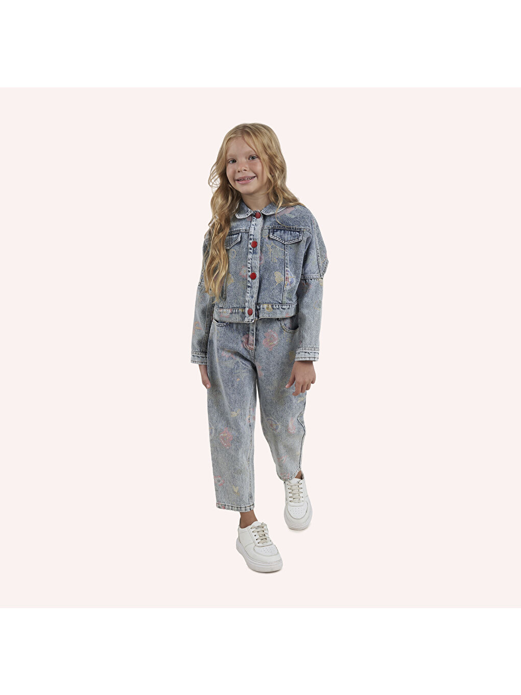 Mavi Kız Çocuk Desenli Pantolon-2