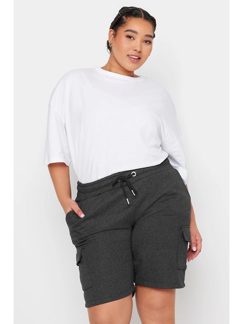 Stil Diva Antrasit Büyük Beden Cepli Beli Büzgülü Bol Kesim Jogger Şort 303196 - 1