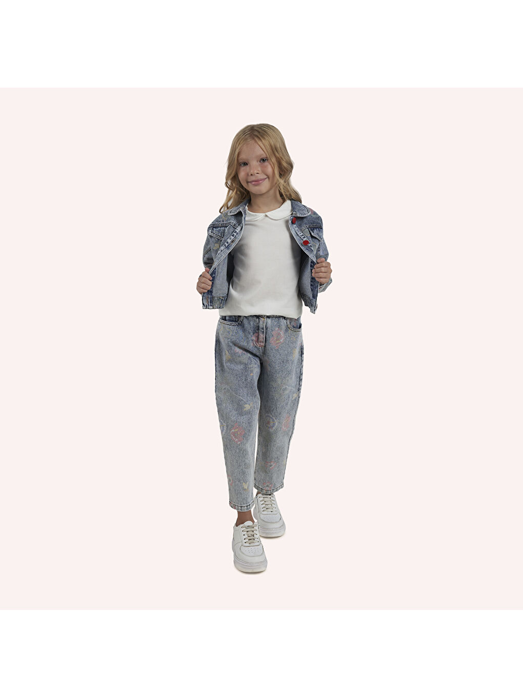 Mavi Kız Çocuk Desenli Pantolon-4