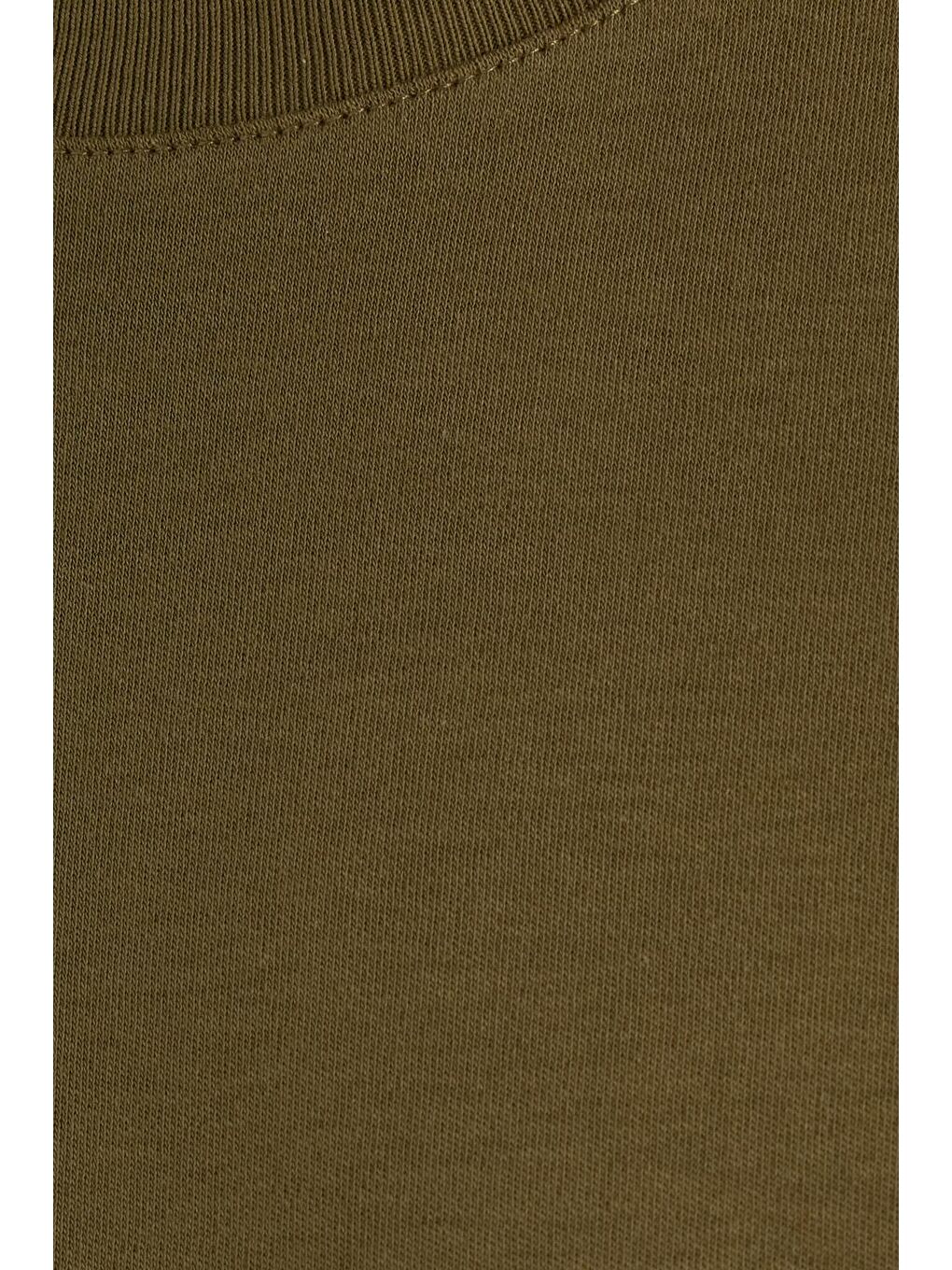 Unisex Relax Fit Rahat Kesim %100 Pamuk Yumuşak Dokulu Hafif Kalın Haki Bisiklet Yaka Tişört-5