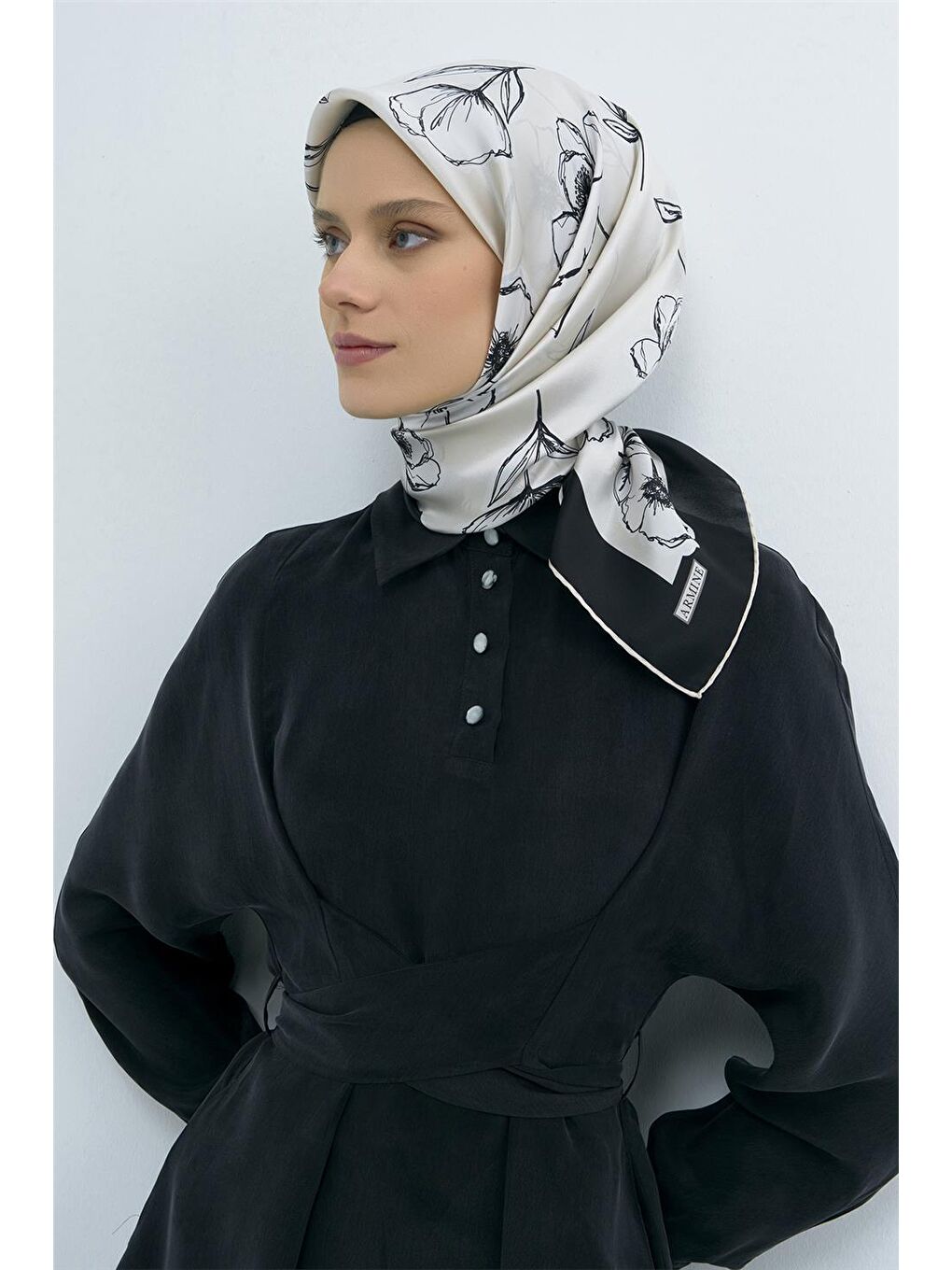 Ekru Saf İpek Twill Eşarp 9536D 38-3