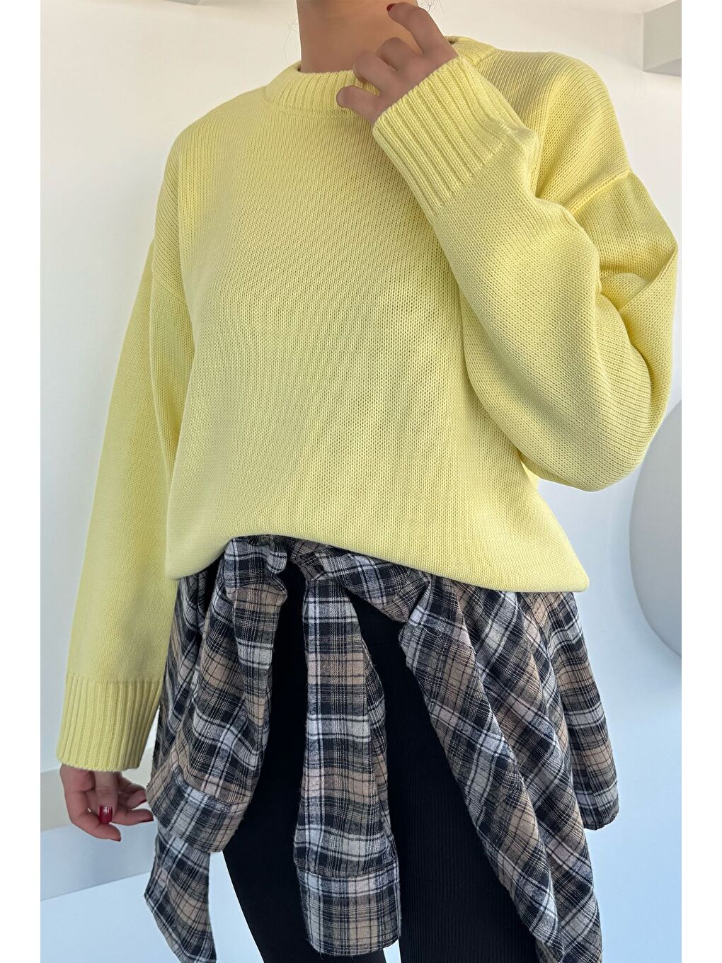 Sarı Kadın Bisklet Yaka Triko Kazak-2