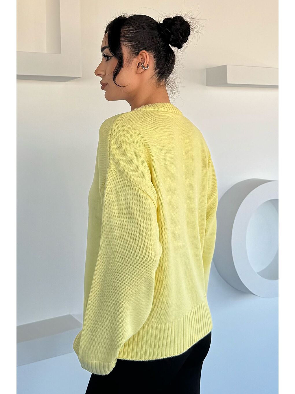 Sarı Kadın Bisklet Yaka Triko Kazak-3