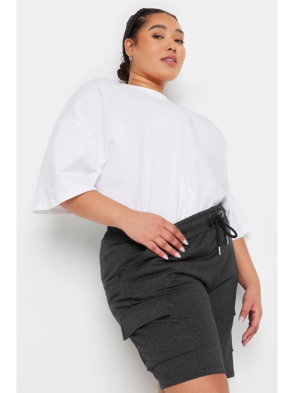 Stil Diva Antrasit Büyük Beden Cepli Beli Büzgülü Bol Kesim Jogger Şort 303196 - 3
