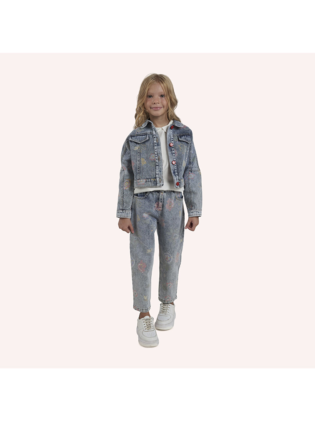 Mavi Kız Çocuk Desenli Pantolon-8