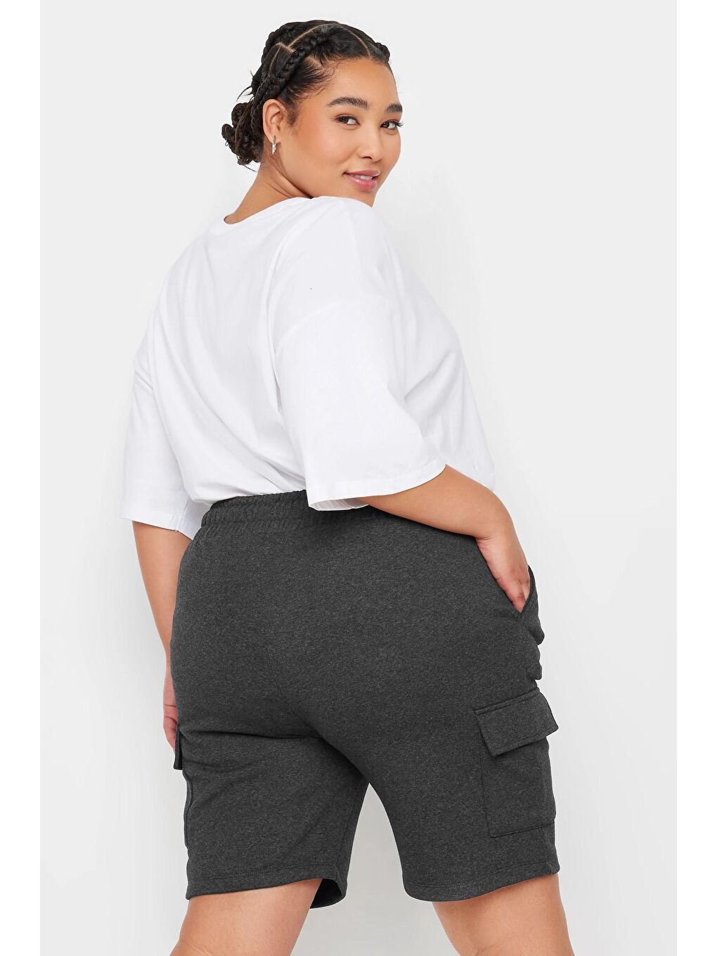 Stil Diva Antrasit Büyük Beden Cepli Beli Büzgülü Bol Kesim Jogger Şort 303196 - 4