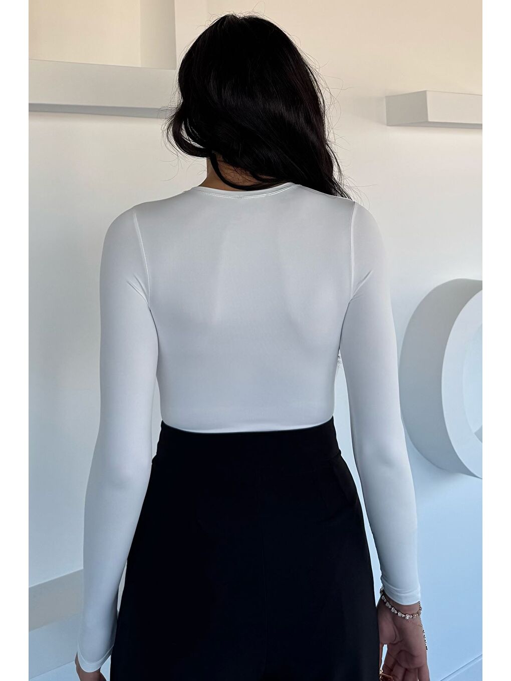 Ekru Kadın Bisiklet Yaka Çıtçıtlı Bodysuit-3