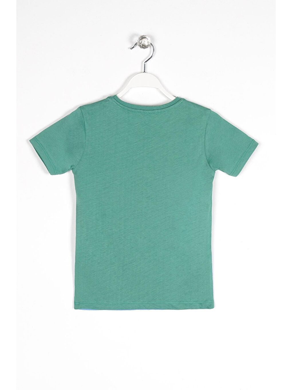 Yeşil Bisiklet Yaka Kısa Kol Gemi Basılı Düğme Aksesuarlı Cagla Yesil Renk Erkek Çocuk Tshirt-1