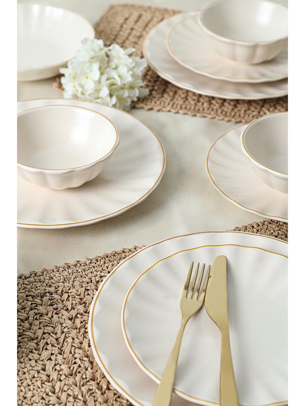 Ekru Krem Gold File Sirius Yemek Takımı 24 Parça 6 Kişilik-1