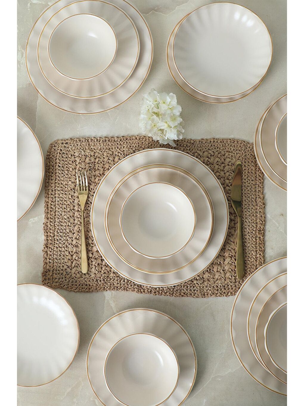 Ekru Krem Gold File Sirius Yemek Takımı 24 Parça 6 Kişilik-2