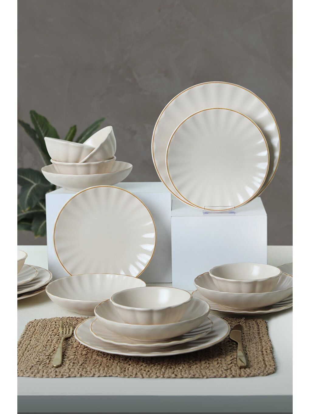 Ekru Krem Gold File Sirius Yemek Takımı 24 Parça 6 Kişilik-3