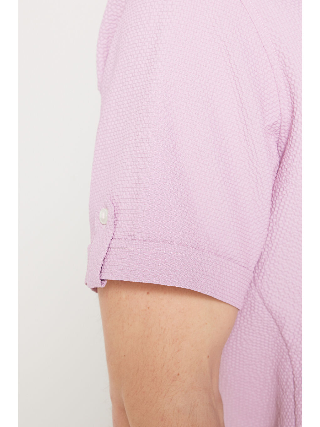 Erkek Lila Slim Fit Dar Kesim Gizli Düğme Yaka Kısa Kollu Gömlek-4