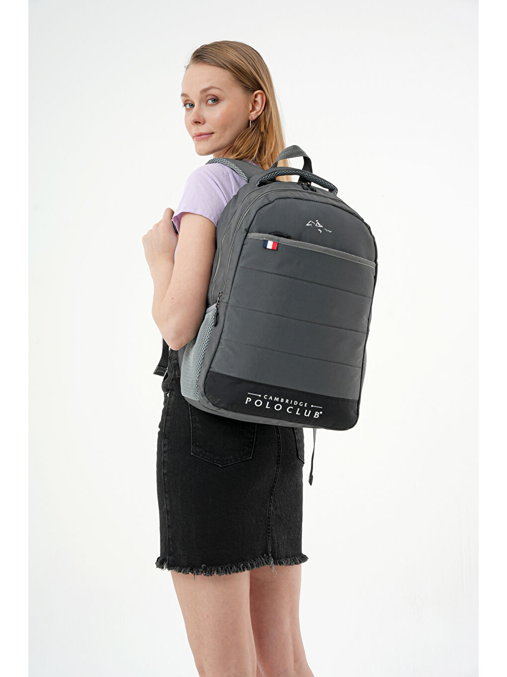 Gri Minimalist Tasarım Unisex Çok Gözlü Sırt Çantası-2