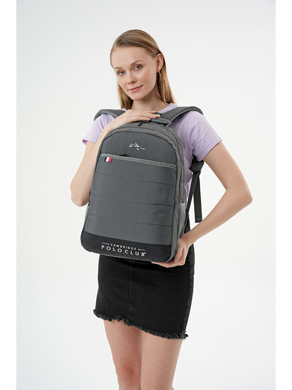 Gri Minimalist Tasarım Unisex Çok Gözlü Sırt Çantası-3