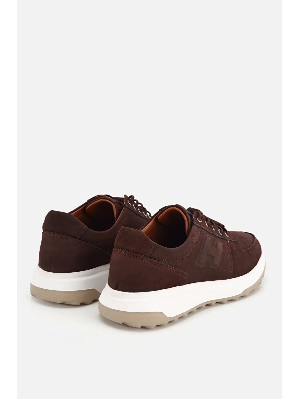 Erkek Kahverengi Nubuk Deri Bağcık Detaylı Sneaker-2