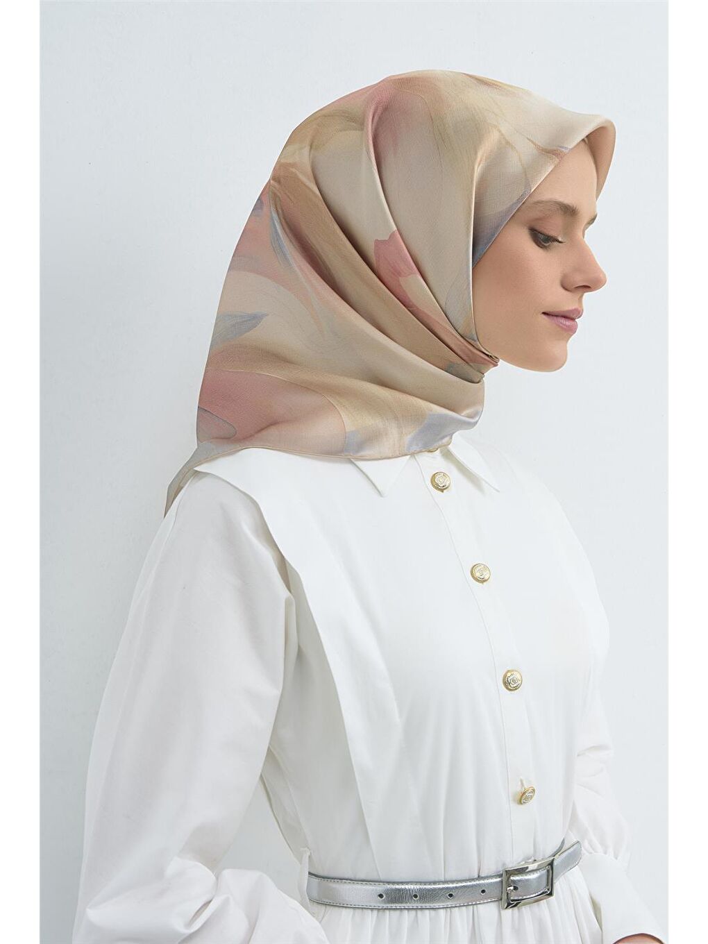 Bej Saf İpek Sura Eşarp 9519D 04-1