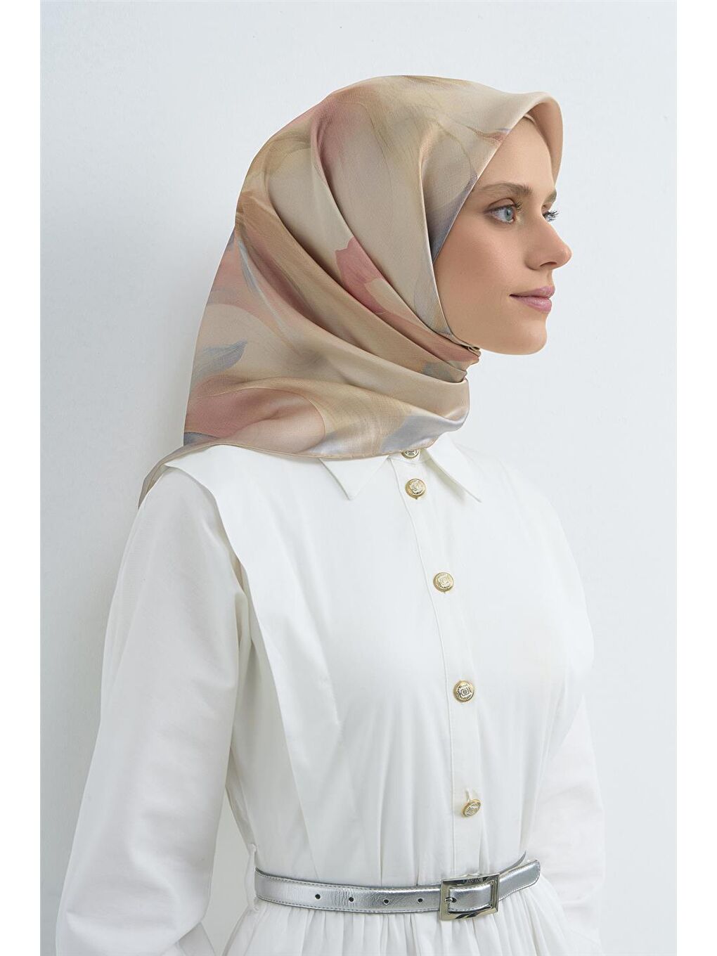 Bej Saf İpek Sura Eşarp 9519D 04-2