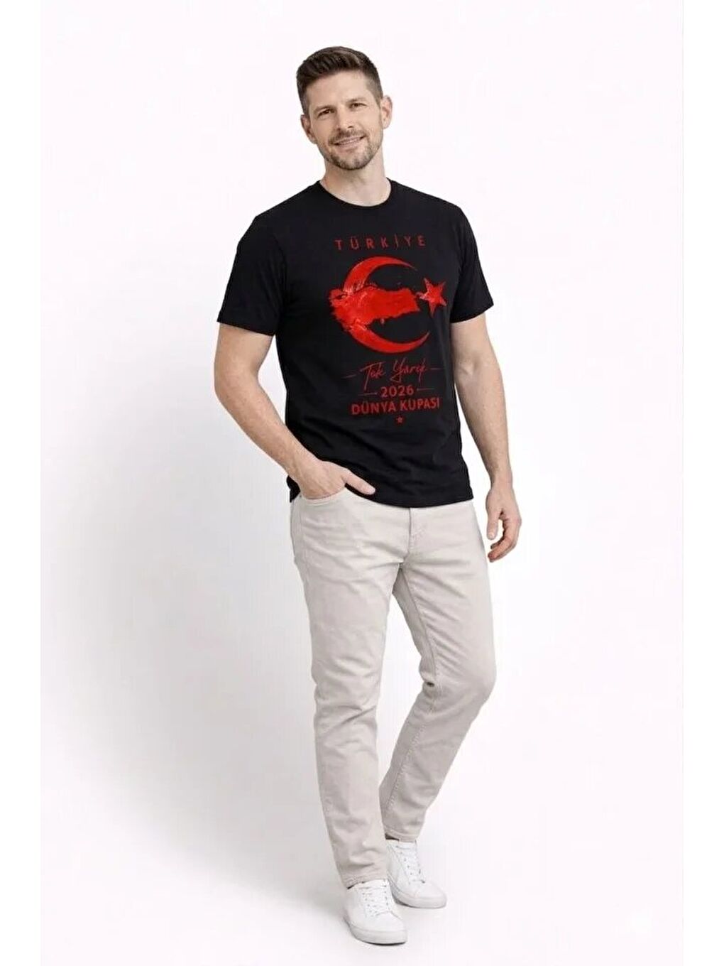 Siyah Erkek Baskılı Taraftar Forma Tişört-1