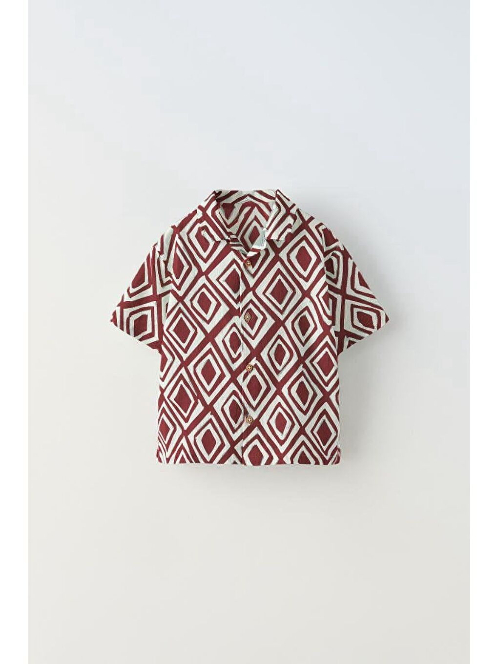 Bordo Erkek Çocuk Pamuklu Geometrik Desenli Şortlu Gömlek Takım – Yazlık Rahat Kesim-1