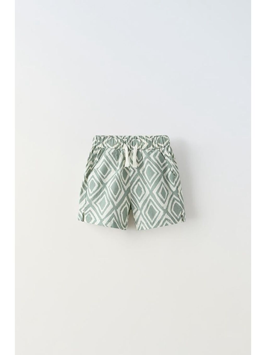 Yeşil Erkek Çocuk Pamuklu Geometrik Desenli Şortlu Gömlek Takım – Yazlık Rahat Kesim-1