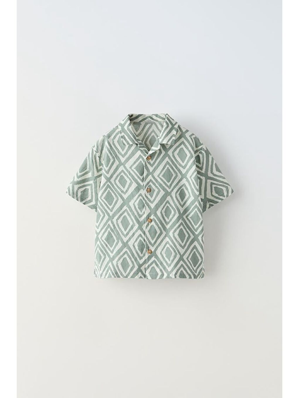 Yeşil Erkek Çocuk Pamuklu Geometrik Desenli Şortlu Gömlek Takım – Yazlık Rahat Kesim-2