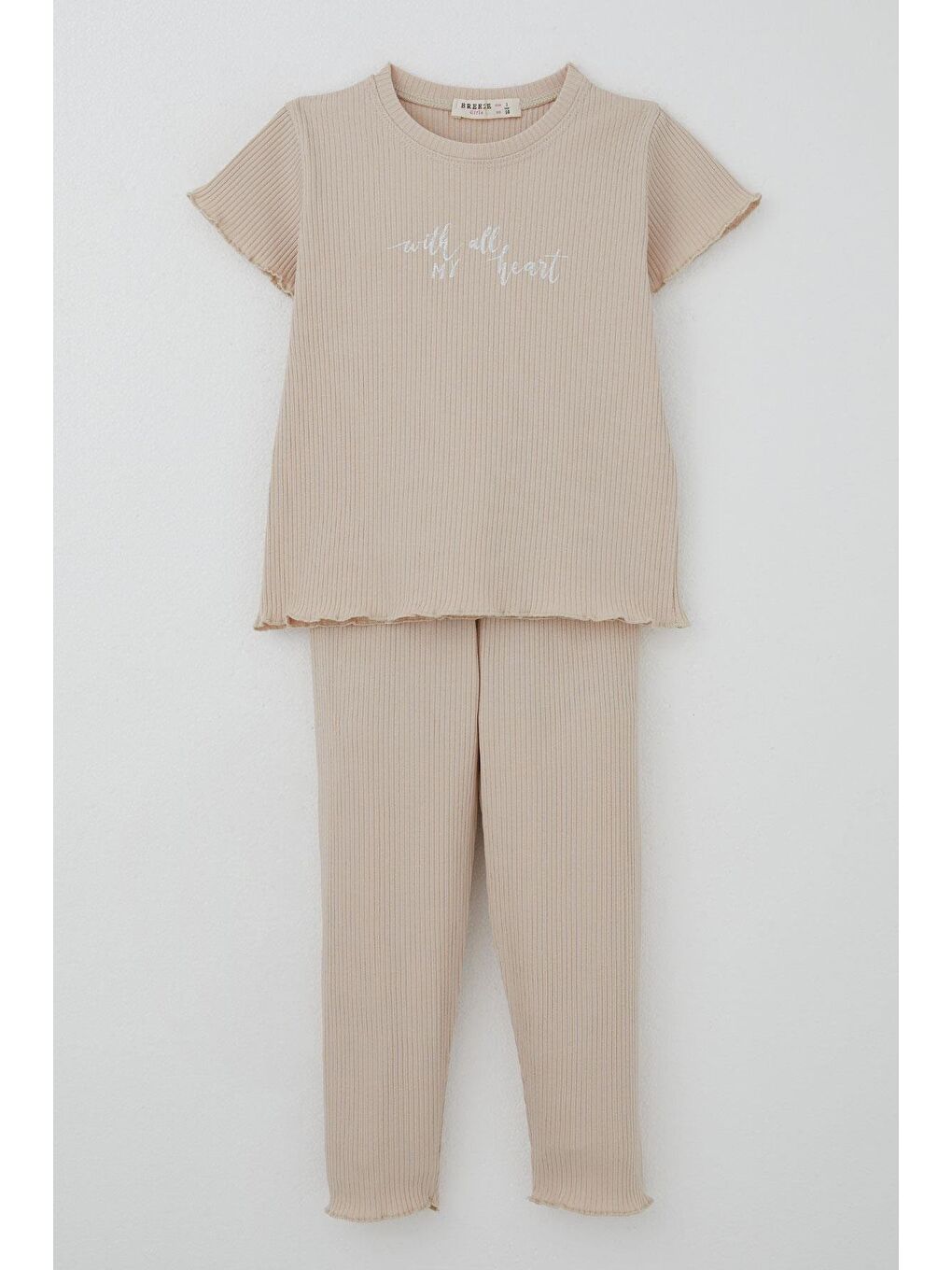 Kız Çocuk Taytlı Takım Simli Yazı Baskılı Bej (1.5-5 Yaş)