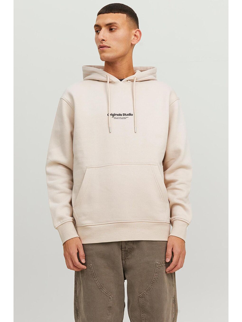 Jack & Jones Taş Jorvesterbro Pamuklu Kapüşonlu Relaxed Fit Erkek Sweat 12241687