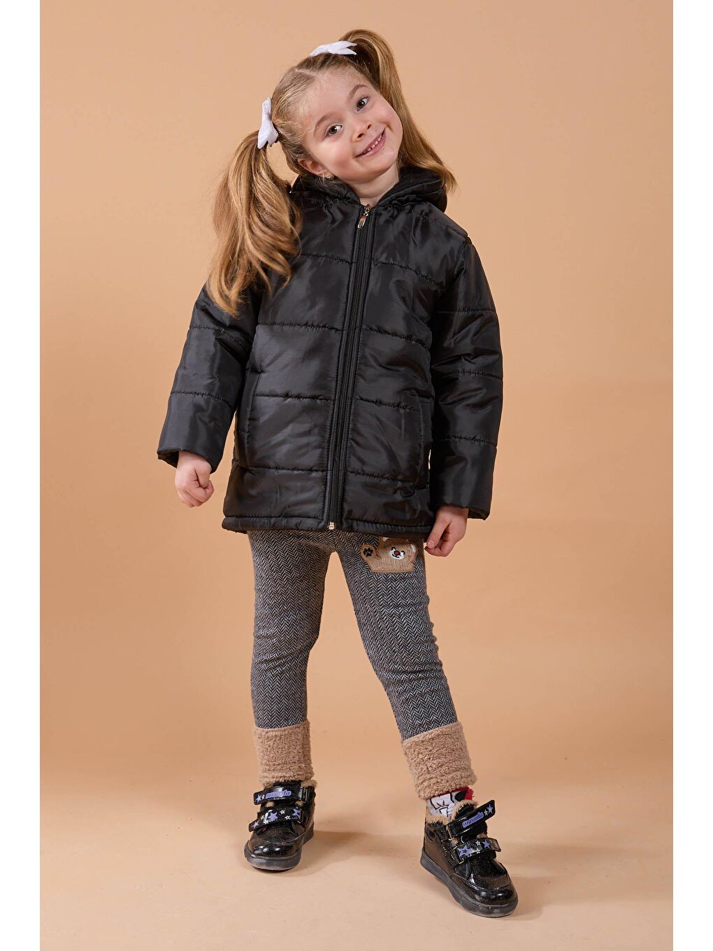 Kız Çocuk Siyah Şişme Mont - 23856-1