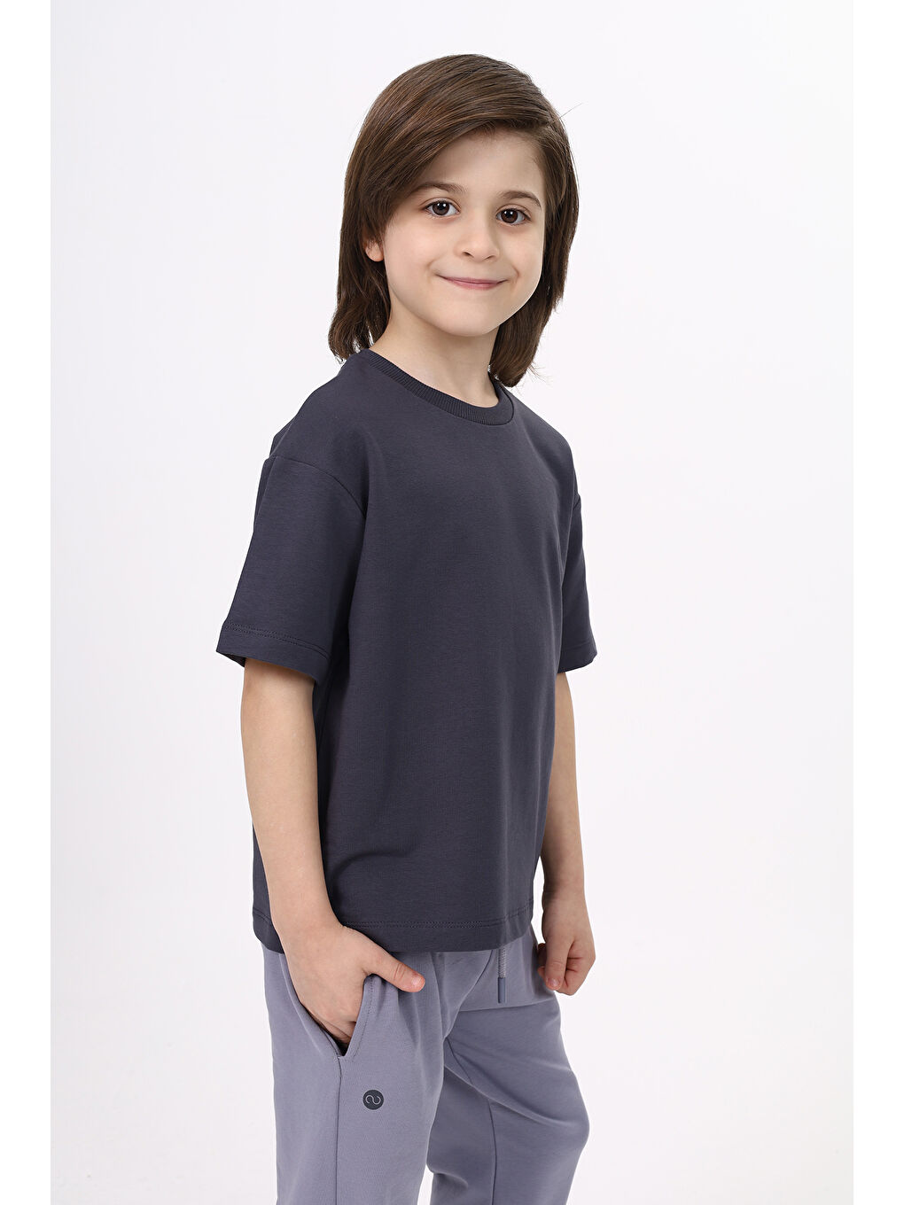 Antrasit Unisex Çocuk Baskılı Tişört-1