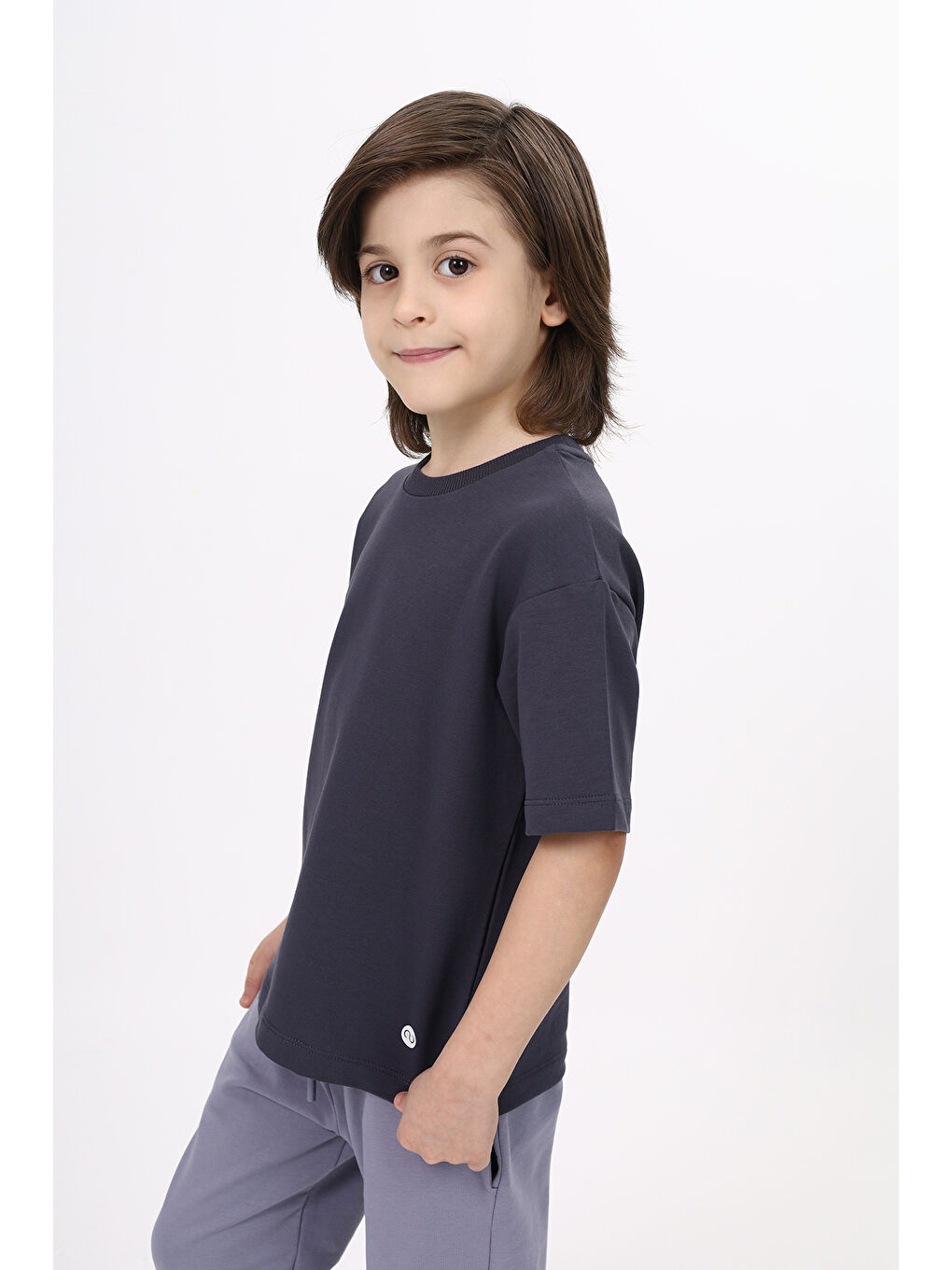 Antrasit Unisex Çocuk Baskılı Tişört-2