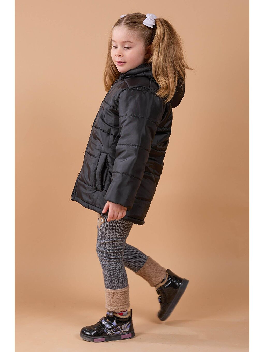 Kız Çocuk Siyah Şişme Mont - 23856-2