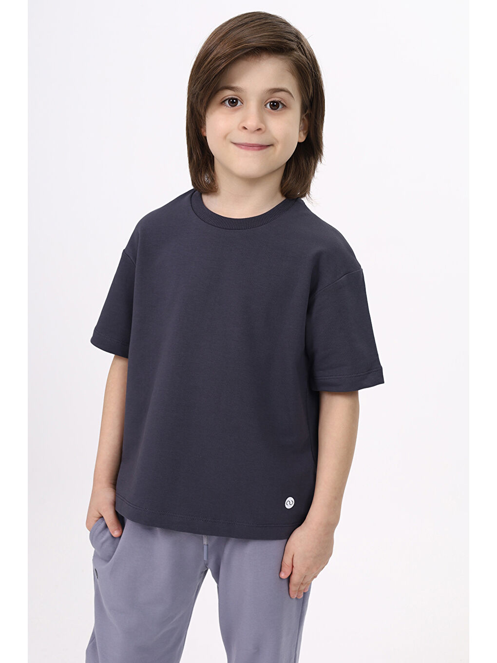 Antrasit Unisex Çocuk Baskılı Tişört-4