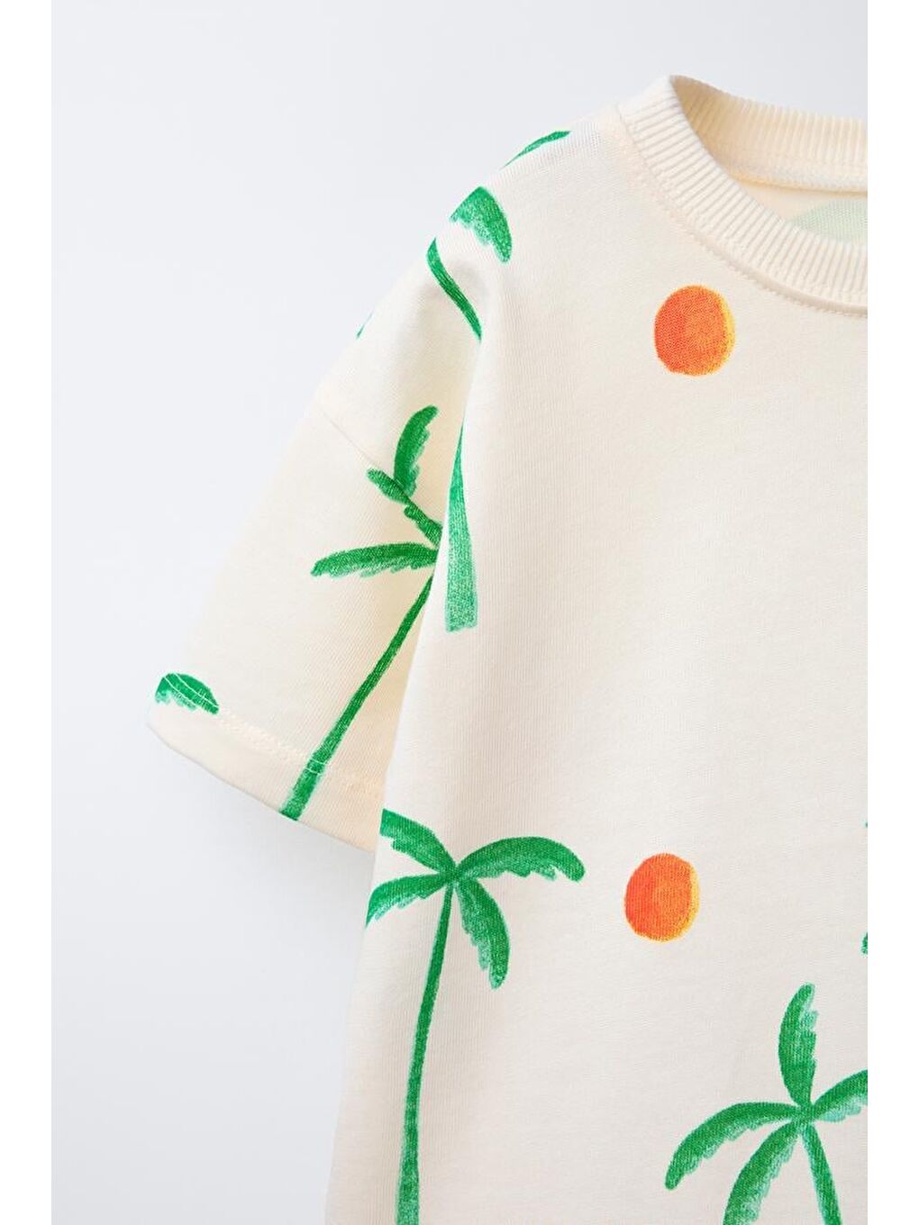 Unisex Çocuk Pamuklu Ekru Palmiye Desenli T-Shirt Ve Şort Takım-3
