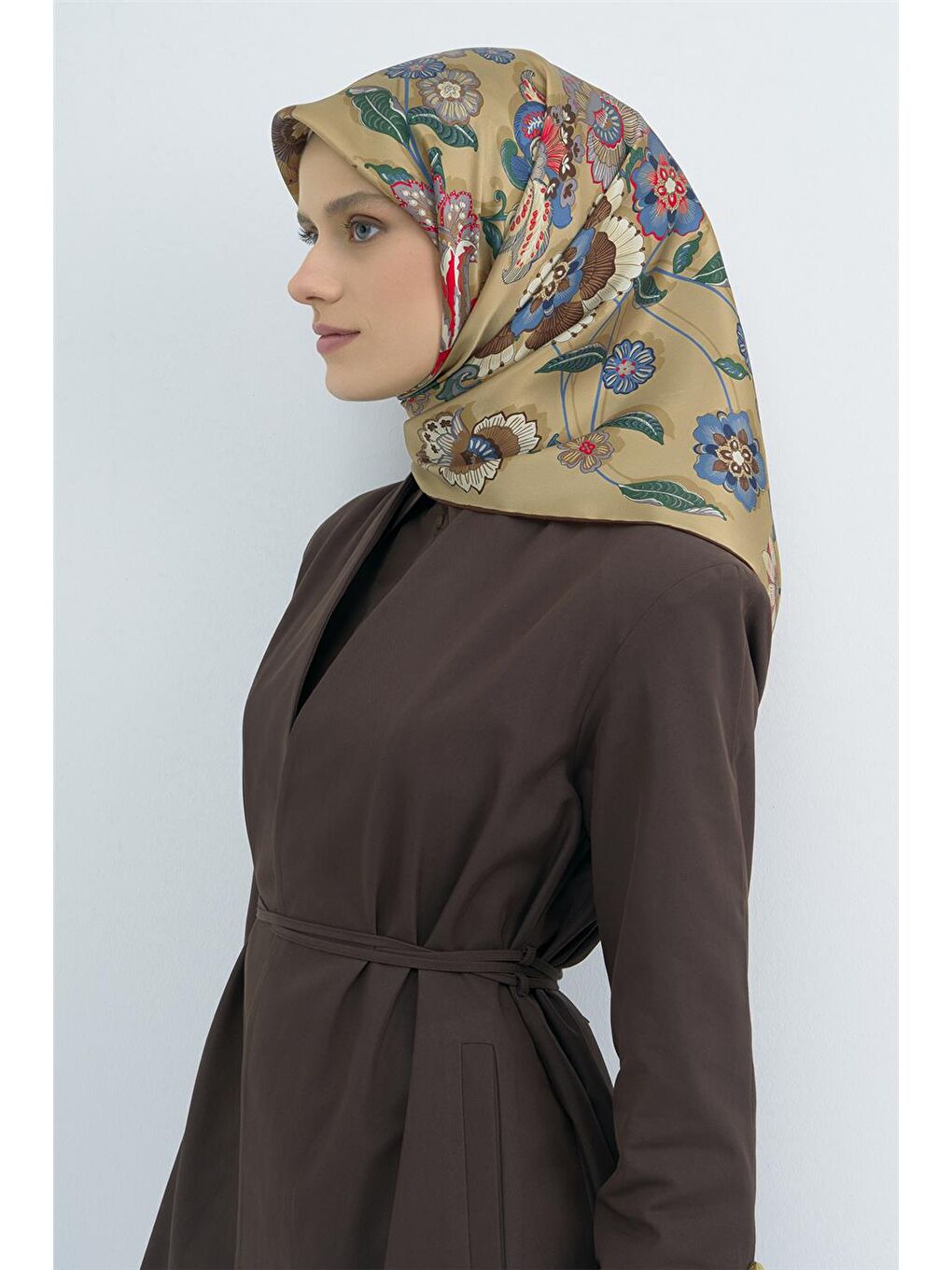 Yeşil Saf İpek Twill Eşarp 9523D 55-1