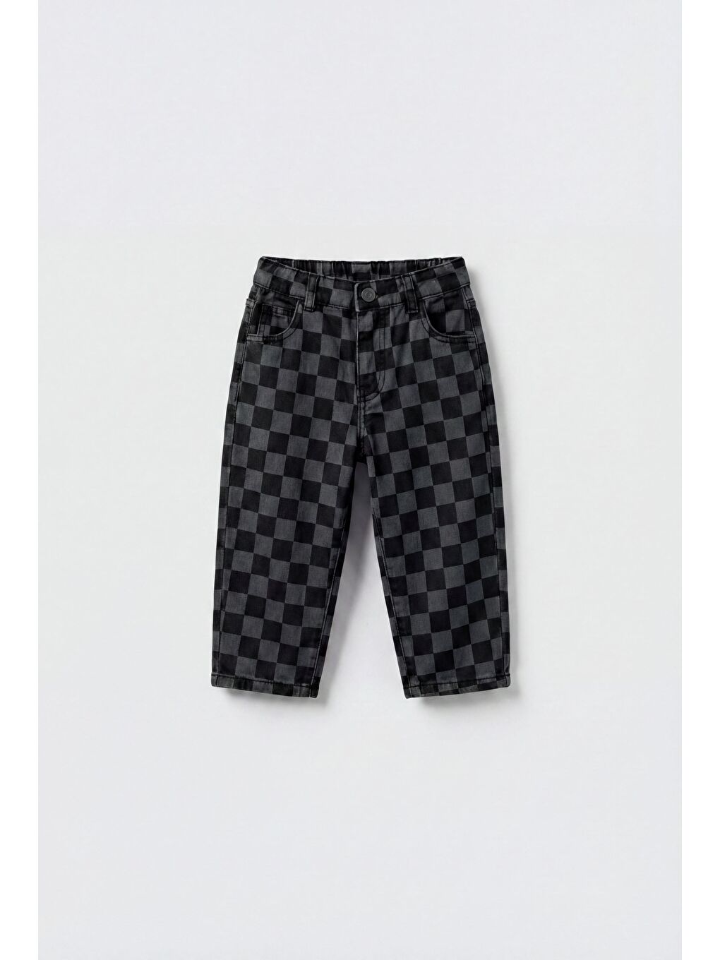 Antrasit Erkek Çocuk Oversize Kare Desenli Pantolon
