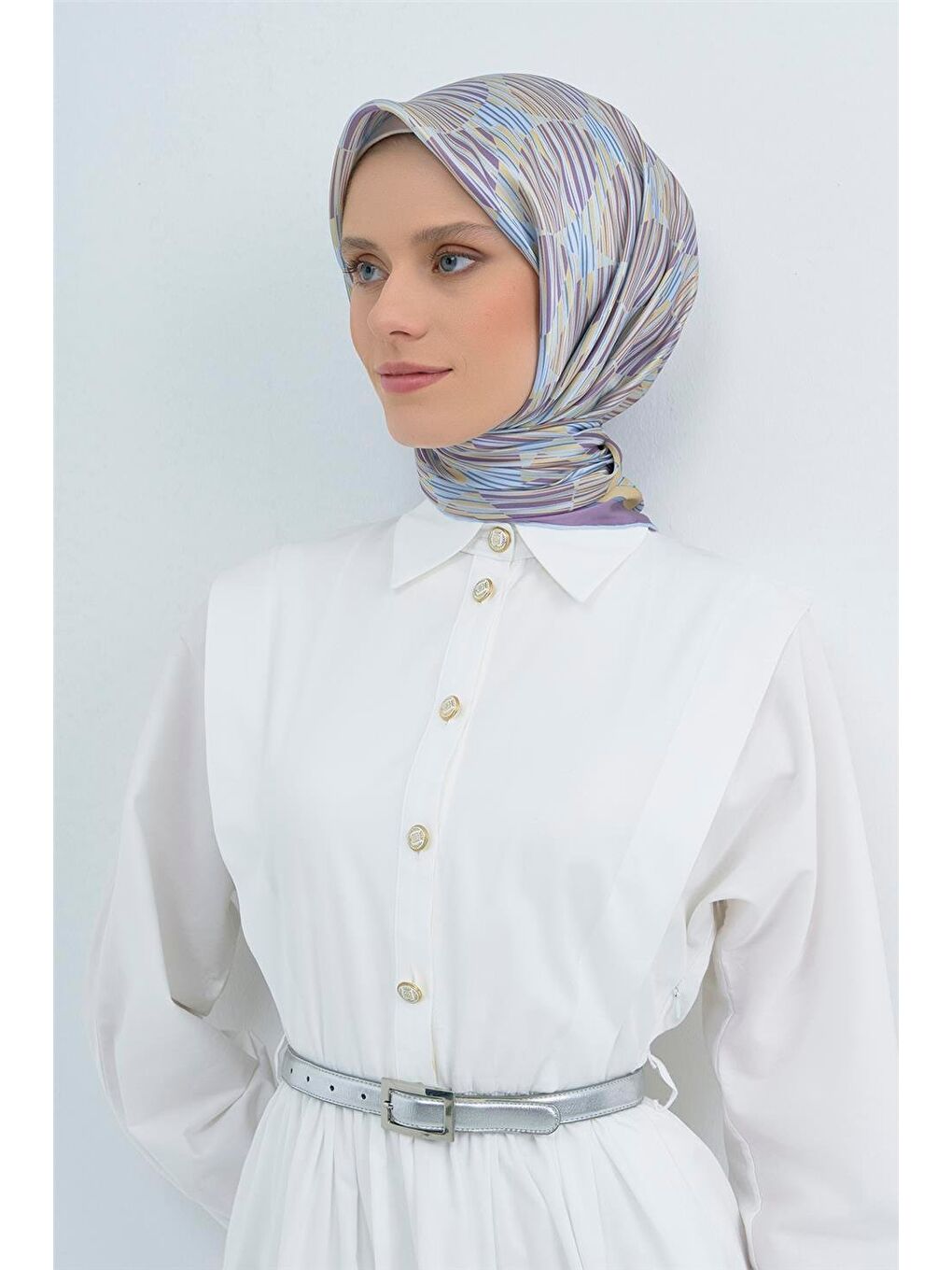 Mavi Saf İpek Sura Eşarp 9533D 02-1