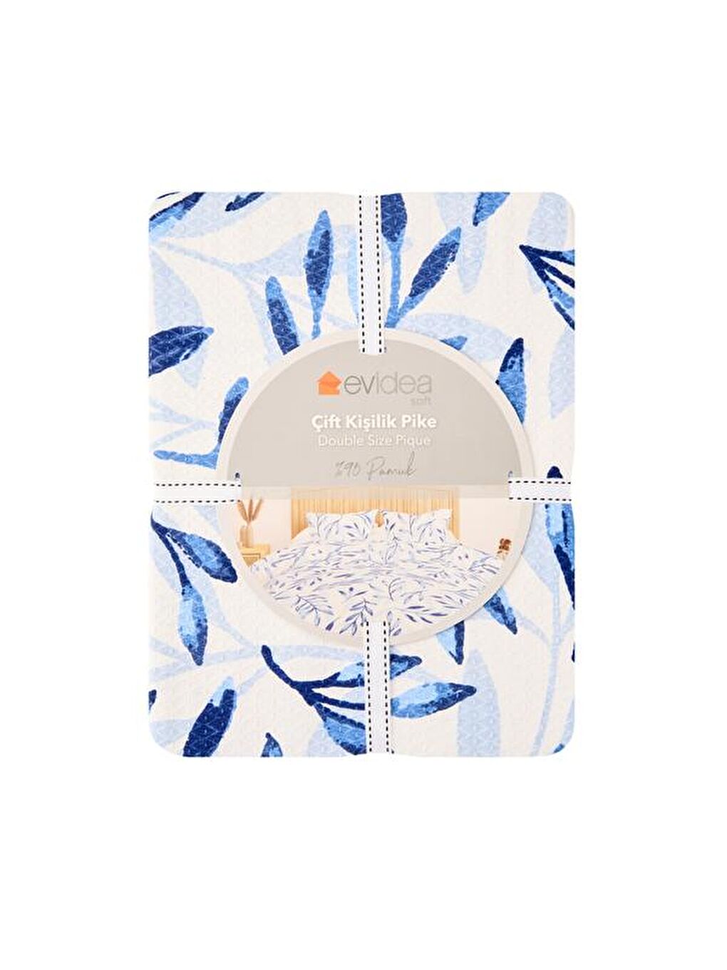 Soft Palmatum Çift Kişilik Pike - Beyaz / Mavi - 200x220 cm-2