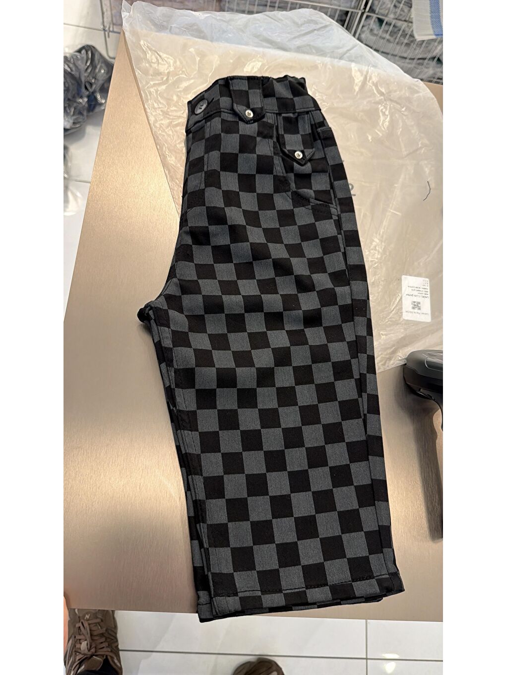 Antrasit Erkek Çocuk Oversize Kare Desenli Pantolon-1