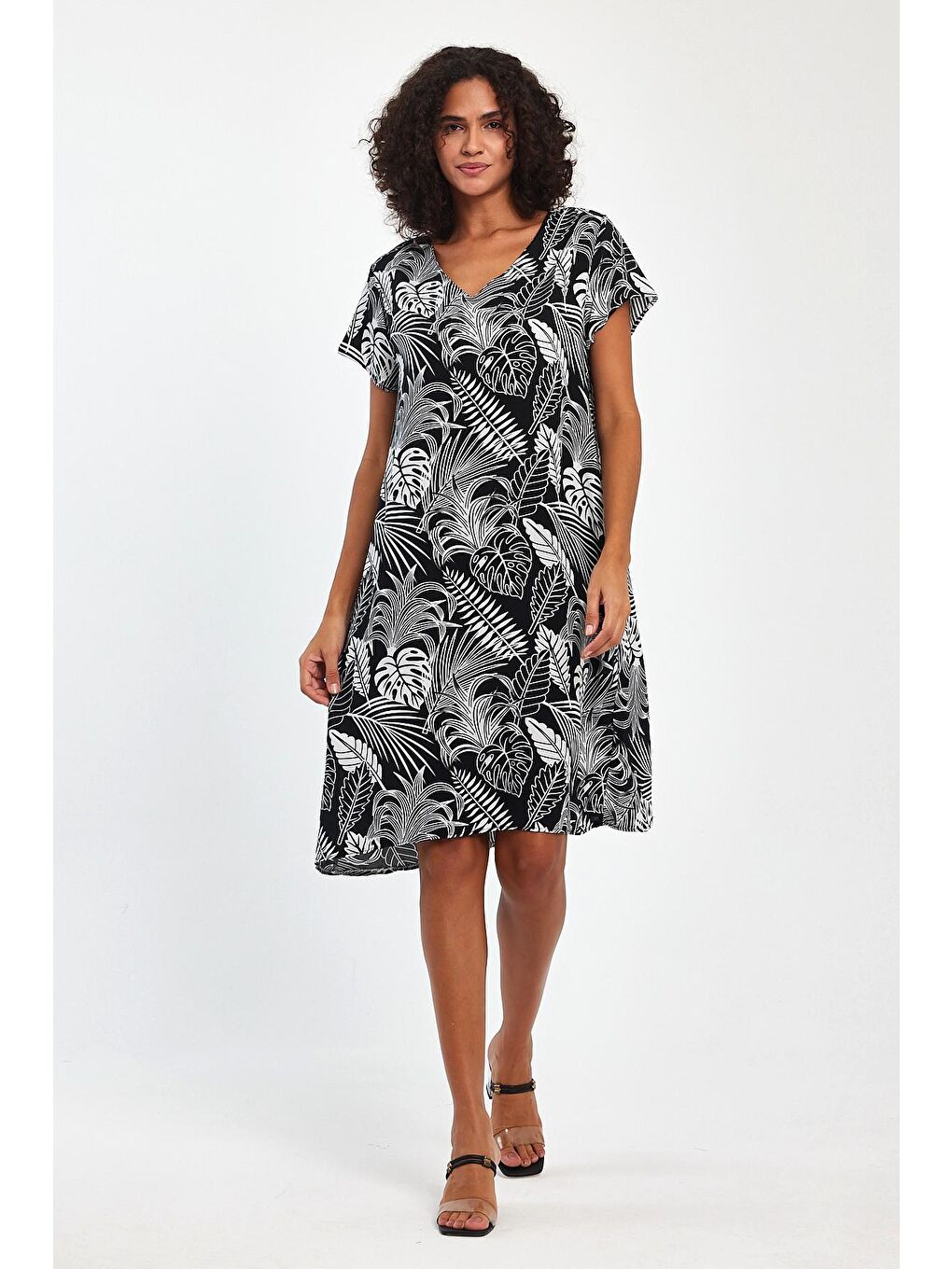 Siyah Kadın Desenli Elbise TT76-1