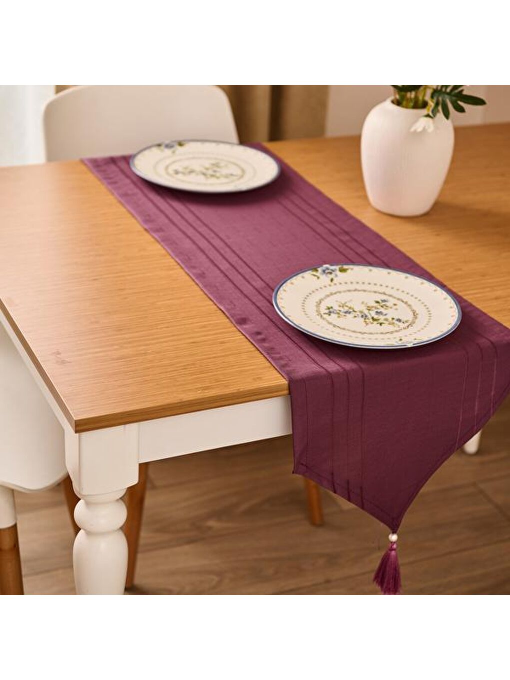 Soft Jakarlı Dokuma Runner - Mürdüm - 35x140 cm