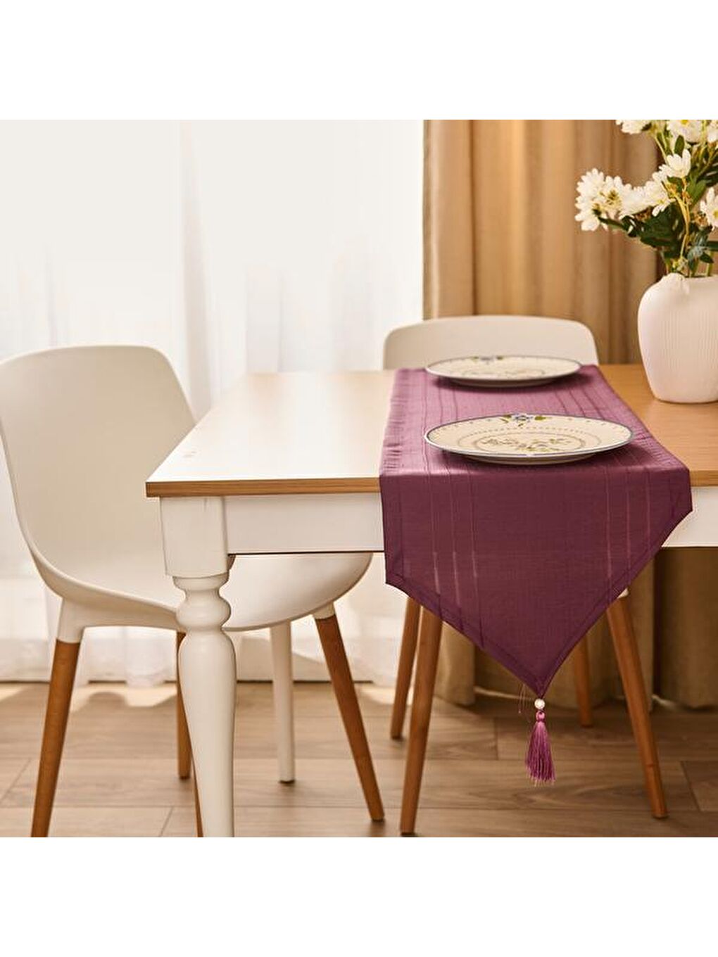 Soft Jakarlı Dokuma Runner - Mürdüm - 35x140 cm-4