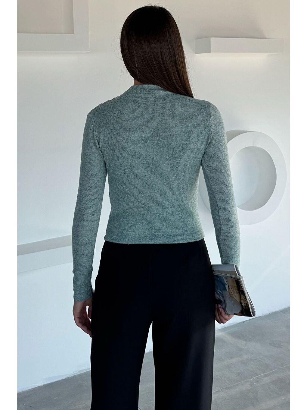 Yeşil Kadın Omuz Ve Yan Büzgülü Bluz-3