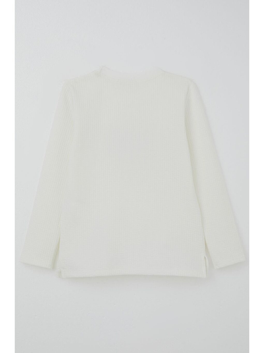 Kız Çocuk Uzun Kollu Tişört Dantel Aplike Kalp Armalı Pullu Ekru (4-8 Yaş)-4