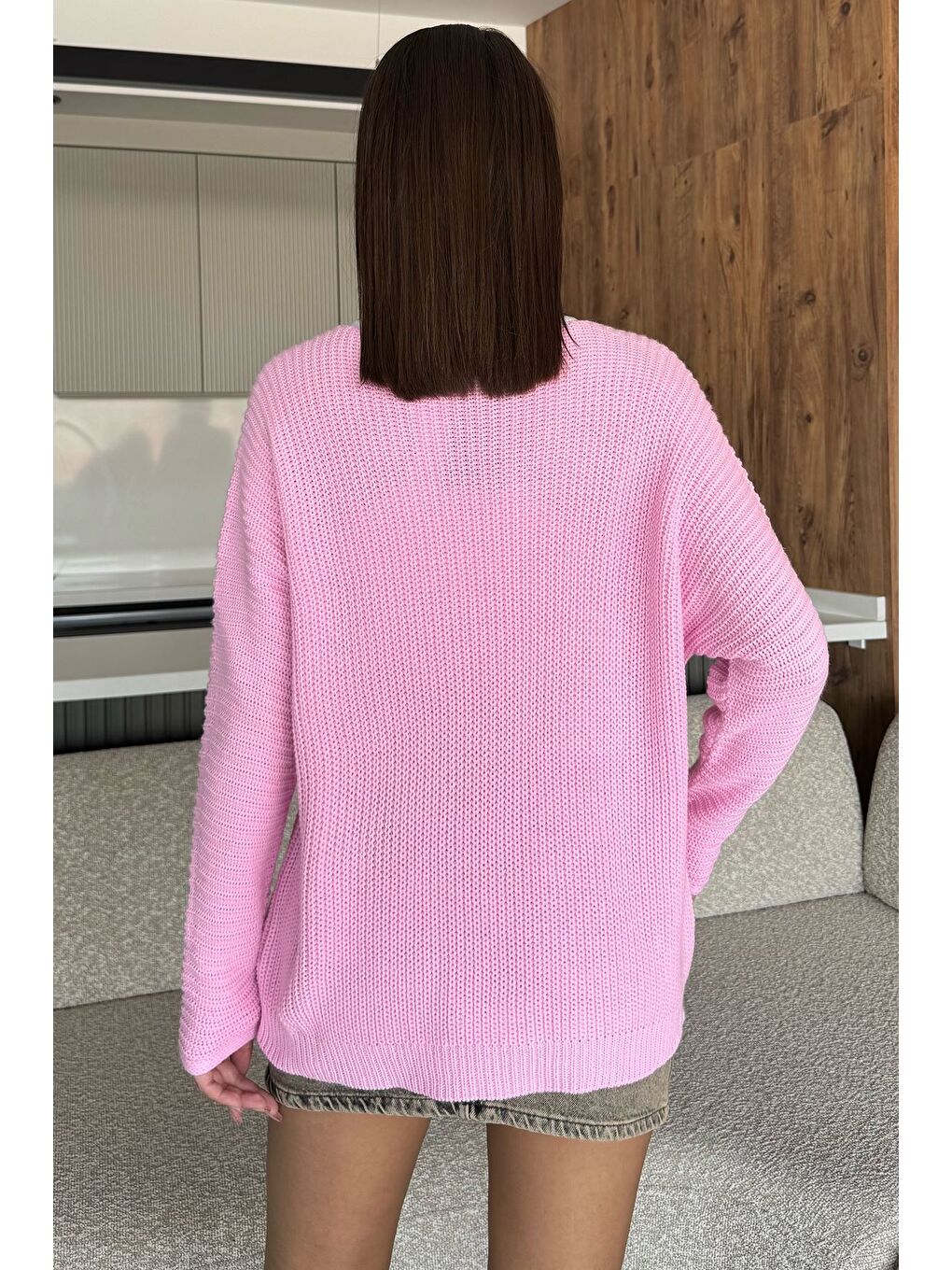 Pembe V Yaka Salaş Triko Bluz (s,m,l,xl Uyumludur)-3